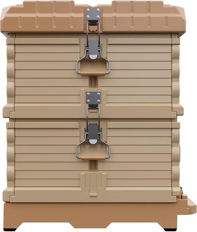 Ergo Insulated 10 Frame Bee Hive Set [NO Frames Included] (Double Deep, Tan Body Green Entrance)