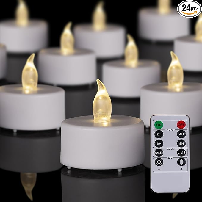 LED Tea Light Remote ControlCandles,Flickering Flameless LED Candle,Long Lasting 400+Hours,Battery Operated with Timer for Home Decoration Seasonal &Festival Celebration WarmWhite (24pcs)