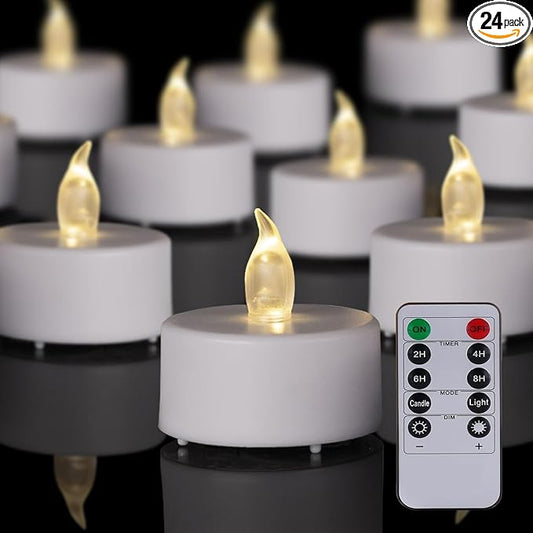 LED Tea Light Remote ControlCandles,Flickering Flameless LED Candle,Long Lasting 400+Hours,Battery Operated with Timer for Home Decoration Seasonal &Festival Celebration WarmWhite (24pcs)