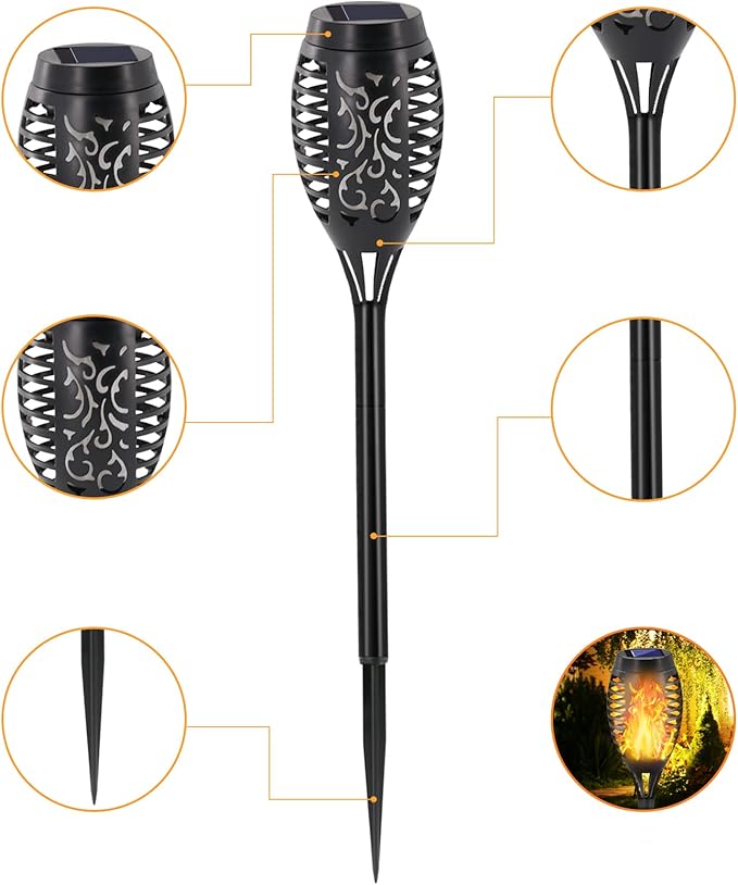 Solar Torch Lights Outdoor, 8 Pack Solar Torch Lights with Flickering Flame, 12 LED Mini Tiki Torches for Outside Waterproof Landscape Decorations for Garden Pathway Dusk to Dawn Auto On/Off