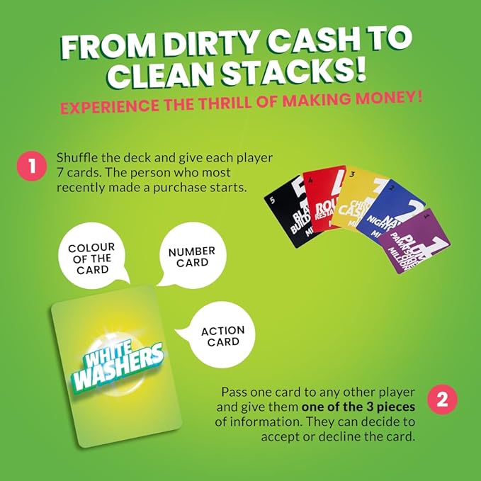 Card Game - White Washers, Bluffing & Strategy Game for All Ages, Fun Family & Party Game for Teens & Adults, Perfect for Ages 12, 13, 14 & Up (3-5 Players)