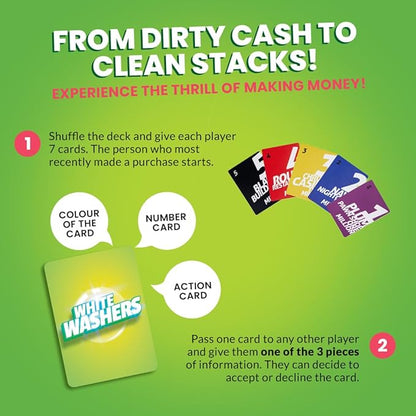 Card Game - White Washers, Bluffing & Strategy Game for All Ages, Fun Family & Party Game for Teens & Adults, Perfect for Ages 12, 13, 14 & Up (3-5 Players)