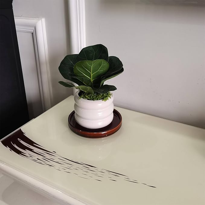 Ceramic Plant Saucer 5 Inch, 2 Pack Round Plant Saucers for Indoors/Outdoors, Flower Pot Saucers for Holding Water Drips, Ceramic Plant Water Trays for pots Planter, Bird Bath Bowls (Brown)