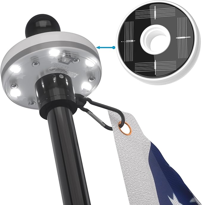 ZMTECH Flag Pole with Solar Light - Adjustable Bracket, 6 FT Stainless Steel Flag Poles for Outside House, Garden or Yard, Tangle Free Flagpole Kit for American Flag (Without Flag, Black)