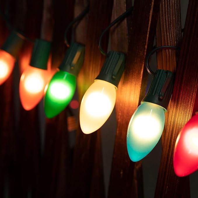 Vintage C9 Multicolor Christmas Lights Outdoor, 100 FT C9 String Lights for Christmas Decorations Holiday Party Indoor Room Outdoor Roofline Backyard Garden Patio Cafe Home Decoration, E17 Base