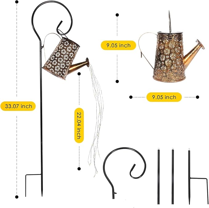 Solar Watering Can Lights Garden Decor, Retro Metal Hanging Solar Lantern with String Lights Outdoor Waterproof,, Outdoor Decorations for Porch Lawn Driveway Backyard Pathway（2 Pack）