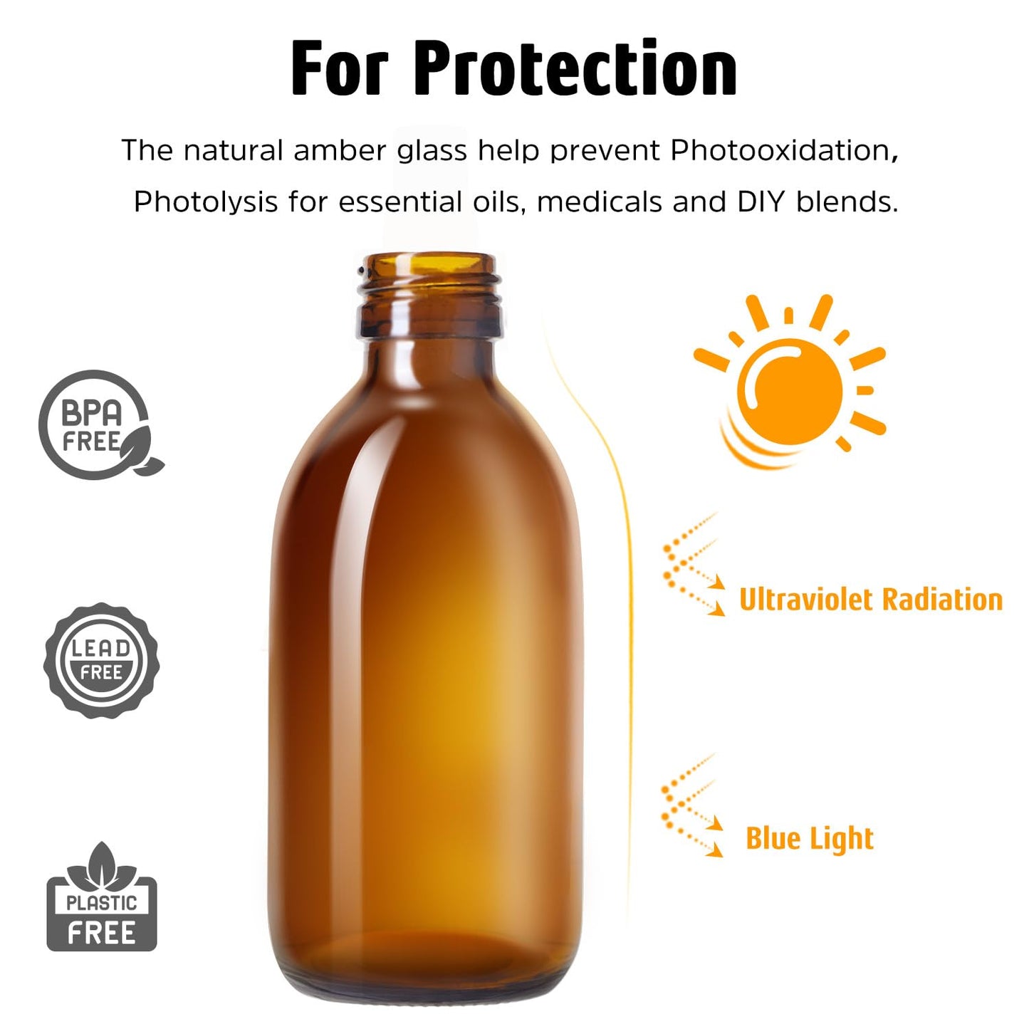 Tecohouse Amber Glass Spray Bottles 8.8 oz, 2 Pack Empty Spray Bottle for Essential Oils, Small Glass Bottles for Cleaning Solutions, Plants, Hair with Durable Nozzle, Labels, Funnel