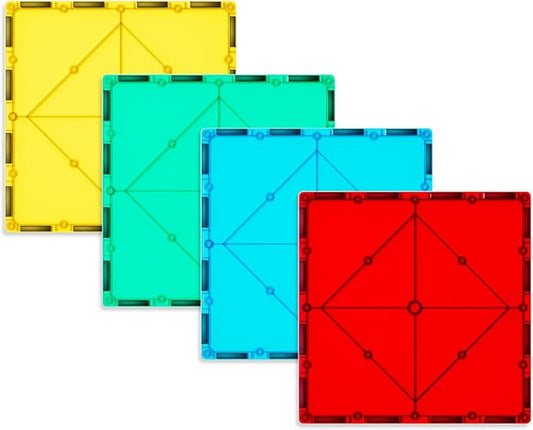 Bmag 4 Piece Magnetic Tiles Large Square, Magnet 3D Building Blocks Expansion Set for Kids, STEM Preschool Learning Kit Educational Playset Construction Toys for Boys Girls Ages 3+