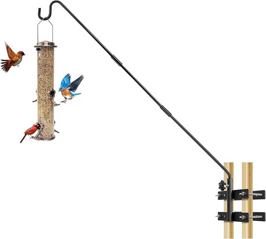 Heavy Duty Deck Hook-Deck Railing Plant Hanger, 29 to 43 Inch Extended Bird Feeder Hanger W/Double Clamps,Versatile Deck Shepherd Hook for Hanging Bird Feeders,Lanterns,Planters etc.