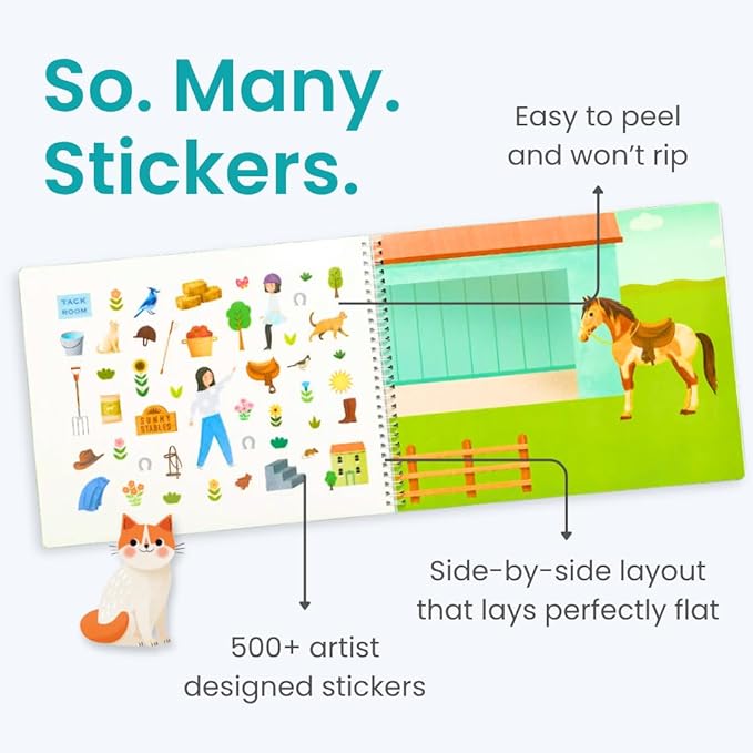 Cupkin Pet Animal Sticker Book Activity for Kids, Toddler Airplane Travel Essentials, 500+ Cat Stickers for Kids + 12 Scenes + 12 Coloring Book Pages, Animal Lover Children's Gift, Crafts Ages 2-8