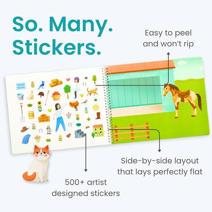 Cupkin Pet Animal Sticker Book Activity for Kids, Toddler Airplane Travel Essentials, 500+ Cat Stickers for Kids + 12 Scenes + 12 Coloring Book Pages, Animal Lover Children's Gift, Crafts Ages 2-8