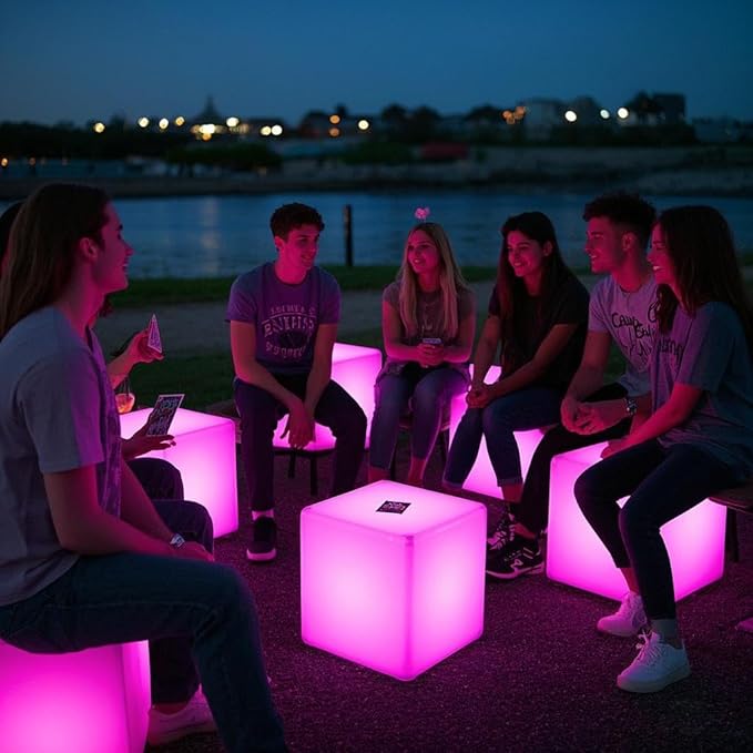 Mr.Go 16-inch Rechargeable LED Cube Chair Light, 16 RGB Colors Glow Cube Seat w/Remote, Waterproof LED Cube Table, Color Changing Cube Floor Lamp, Home Bedroom Patio Party Decorative Lighting