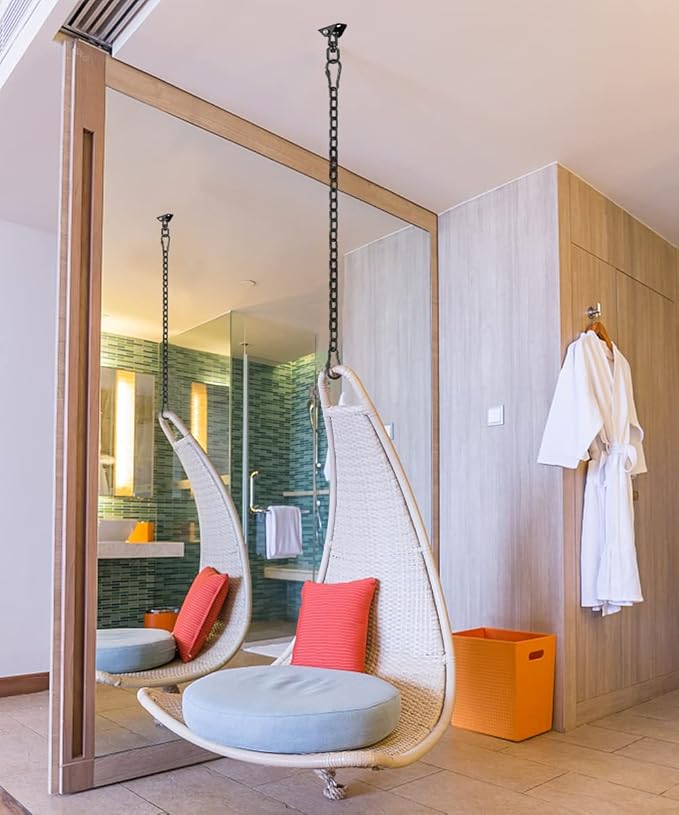 JACNITAD Hammock Chair Hanging Hardware Kit with Chain and Spring, Heavy Duty Porch Swing Hanger, 360 Swivel Ceiling Hooks for Punching Bag,Gym (Black)