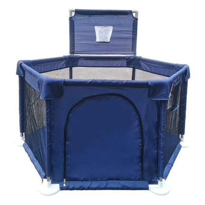 Portable Baby Ball Pit Playpen Playard Fence Playtent with Basketball Hoop Breathable Mesh for Indoors Outdoors Toddler Kids Large Blue 6-Panel