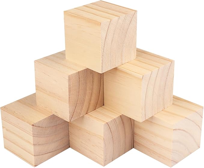6 Packs Wooden Blocks for Crafts, 3.15 Inch Pine Wood Cubes, 8 x 8 x 8 cm Wooden Cubes for Paint, Stamp, Decorate, DIY Projects and Personalized Gifts,GNIEMCKIN.
