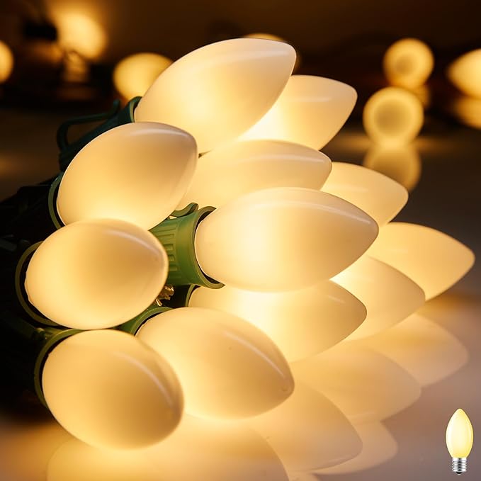 C9 LED Christmas Lights Outdoor, 100 Feet C9 String Lights with 100 Shatterproof Matte Bulbs, Connectable Waterproof Christmas Tree Lights for Holiday Roofline Backyard Garden Decor, Warm White