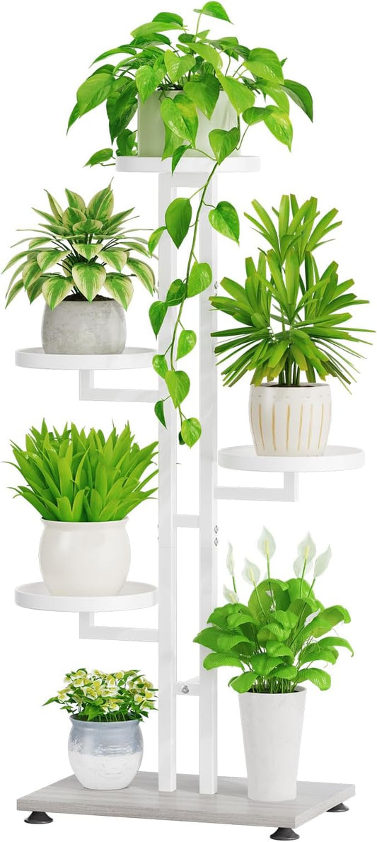 iDavosic.ly 5 Tier Plant Stand Indoor Outdoor, Tiered Corner Multiple Flower Pot Holder Shelf, Metal 34 Inch Tall Display Rack for Patio Porch Living Room Garden Balcony Bedroom, White