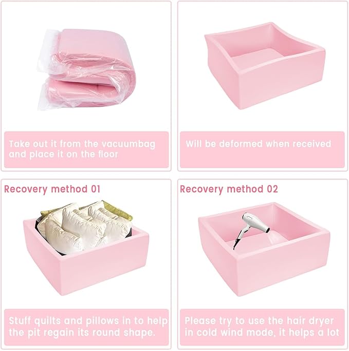 Foam Ball Pit for Toddlers Kids Square Soft Ball Pool Ideal Gift Play Toy for Children Kiddie Pools - Light Pink