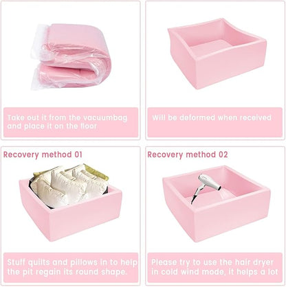 Foam Ball Pit for Toddlers Kids Square Soft Ball Pool Ideal Gift Play Toy for Children Kiddie Pools - Light Pink