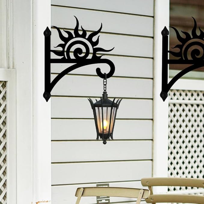 peacoblue Iron Plant Hangers Hooks Sunrise for Outdoor Indoor Hanging Plants Flower Fern Pots Lantern Bird Feeder Wind Chimes, 12"x15" Weather Resistant Metal Wall Holder for Porch Garden Farmhouse