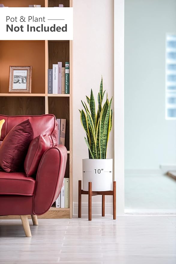 Mkono Plant Stand Mid Century Wood Flower Pot Holder (Plant Pot NOT Included) Modern Potted Stand Indoor Display Rack Rustic Decor, Up to 10 Inch Planter, Brown