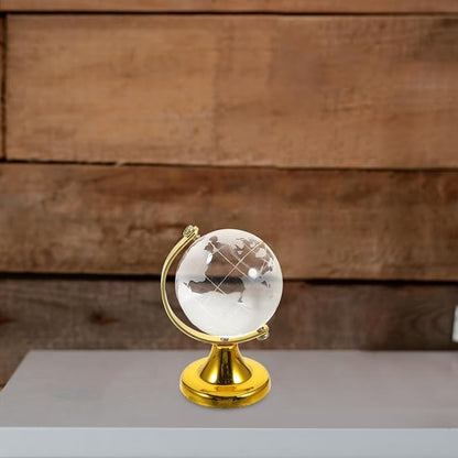 BESPORTBLE Crystal Globe Miniature Desktop World Globe with Stand World Map Handcraft Decoration Ornament for Living Room Bedroom Library Classroom Office Golden