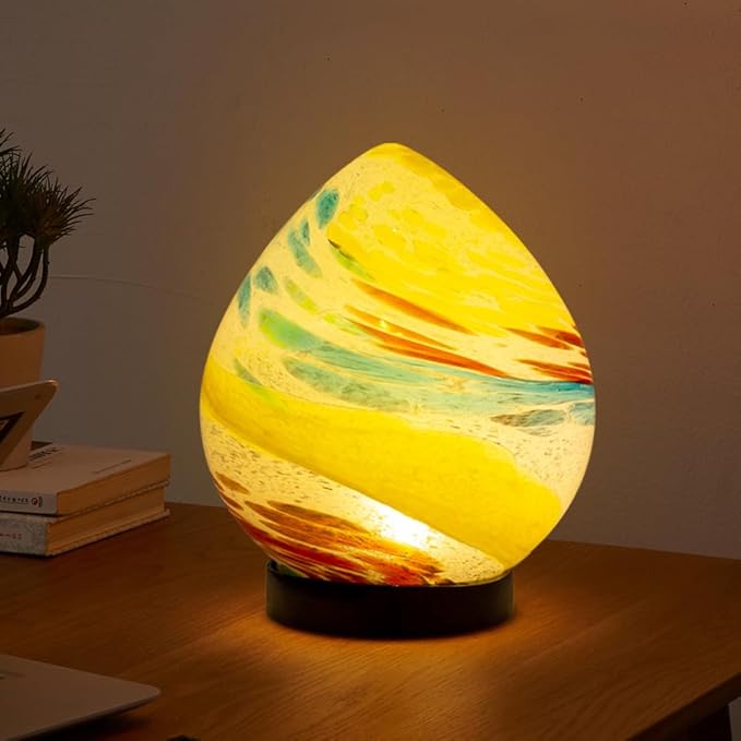 Table Solar Lanterns Outdoor Waterproof LED Garden Decorative Lanterns 6.7" Glass Solar Globe Lights,Outdoor Garden Lights for Patio Porch Table Decor Birthday Gifts for Women(Blue Yellow)