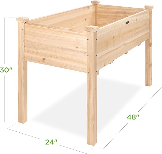 Best Choice Products 48x24x30in Raised Garden Bed, Elevated Wood Planter Box Stand for Backyard, Patio, Balcony w/Bed Liner, 200lb Capacity - Natural