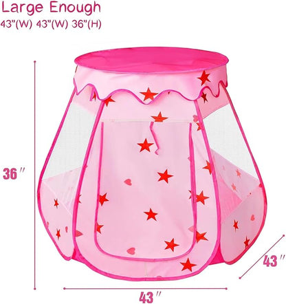 Baby Ball Pit for Toddler with 150 Balls, Kids Pop Up Play Tent for Girls, Princess Toys for Children Indoor & Outdoor Playhouse with Carry Bag (Pink: 7 Bright Colors, 109x90cm/150 Balls)