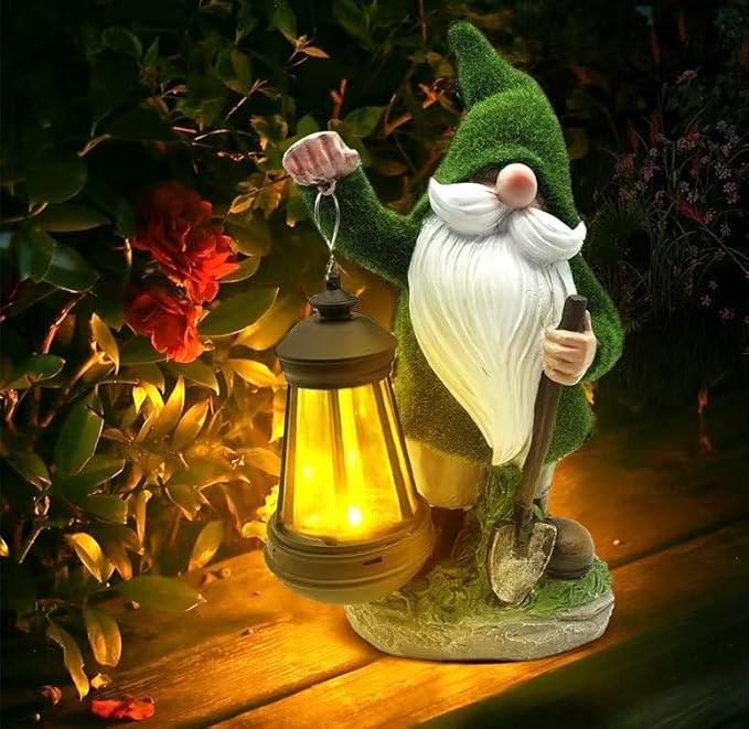 coolboy Solar Gnome Outdoor Garden Statue,Waterproof LED Lights Outdoor Decor,Resin Gnome Ornament,Solar Lantern Indoor Figurines for Patio Garden Table Decor
