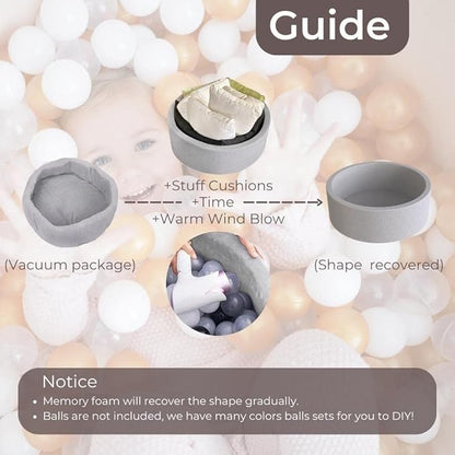 Wonder Space 47" Premium Kids Foam Ball Pit, CPSIA-Certified Safe Soft Play Pool for Toddlers, Large Spacious Round Design for 2-3 Kids, Ideal Gift for Indoor Nursery (Nougat)