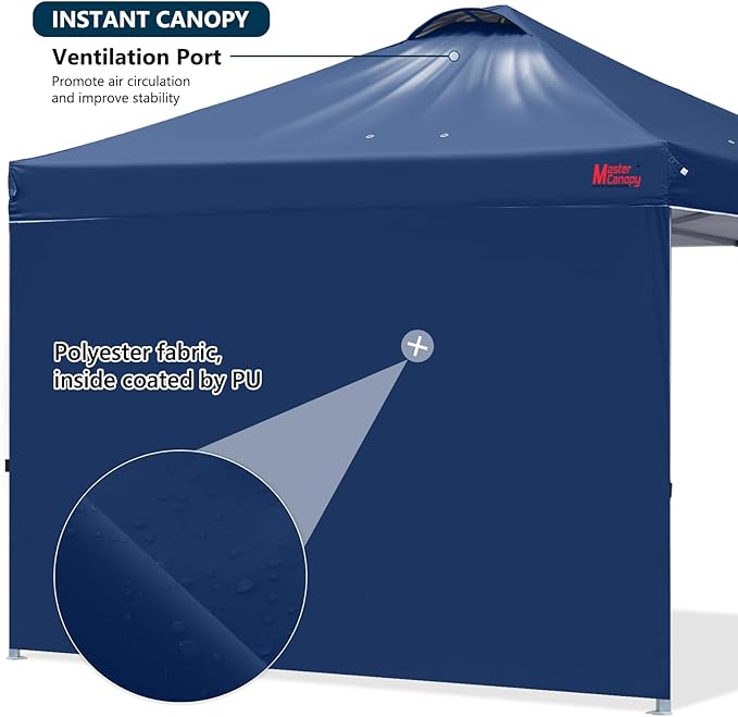 MASTERCANOPY Durable Pop-up Canopy Tent with 1 Sidewall (8'x8',Navy Blue)