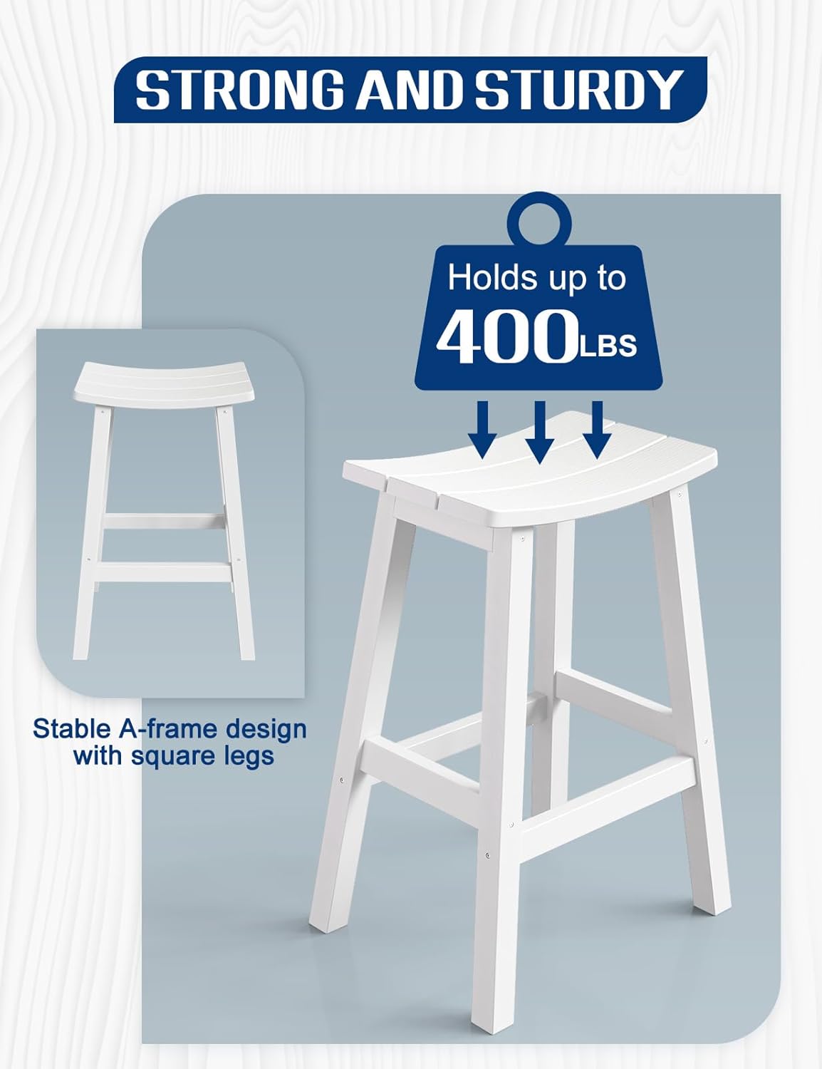 Weatherproof Bar Stools Set of 4, 28" Height Outdoor Bar Stools Holds up to 400 lbs, Saddle Seat, Bar Height Stools for Patio, Garden, and Kitchen Island, White
