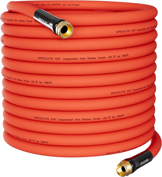 5/8" Hot/Cold Garden Water Hose 125 ft, -50℉-190℉,Flexible & Lightweight With 3/4" Brass Fittings for Yard, Outdoor, Farm, Red