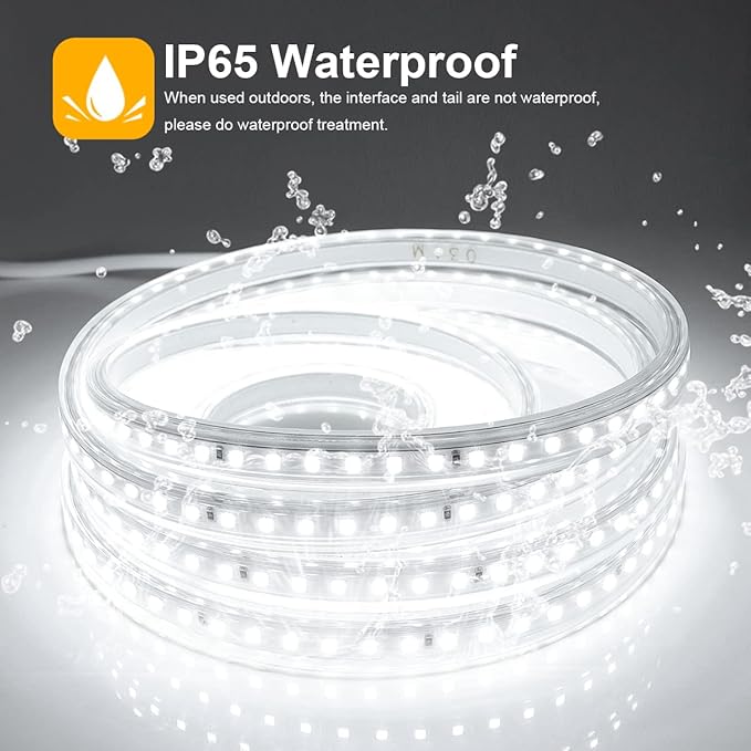 Outdoor LED Strip Lights Waterproof 6500K,98.4ft/30M IP65 High Density LED Tape Light,3600 LEDs/Reel Rope Lights for Home, Balcony, Roof, Backyard, Patio, Garden