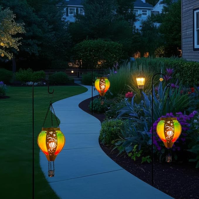 Hanging Solar Hot Air Balloon Lantern with Flame Outdoor Waterproof, Solar Outdoor Lanterns Light Garden Patio Decor Indoor, Balloon Lanterns Mother's Day Gifts for Women Grandma Mom