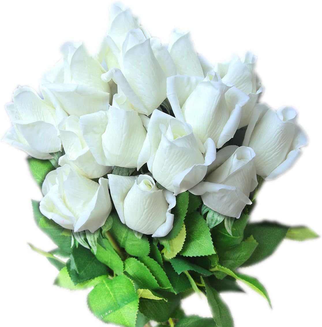 12pcs Real Look Artificial Rose Buds, 22 Inch Real Touch Silk Rosebud, Realistic Design Artificial Flower with Real Feel Petals,Silk Flower Bud for Wedding Home Décor,White