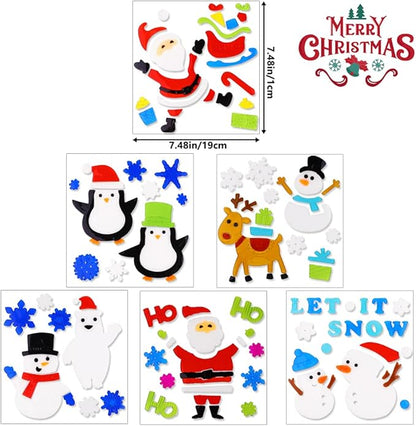 XIMISHOP 6pcs Christmas Gel Clings: Xmas Santa Claus Snowman Snowflake Penguin Window Decors
