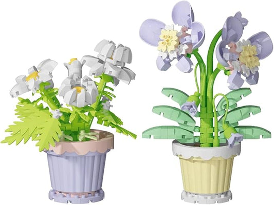 Party Favors for Kids, Tiny Plants Mini Flowers Building Blocks Set for Classroom Prize, Flowers Building Toy, Birthday Gifts for Boys Girls (Daisy+Orchid)