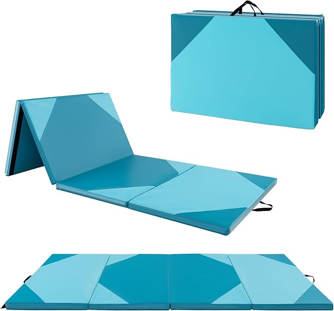 Giantex 4'x10'x 2" Gymnastics Mat, 4-Panel Folding Aerobics Exercise Mat w/Hook & Loop Fastener, Carrying Handle, Portable Tumbling Mat for Stretching Yoga Cheerleading Martial Arts