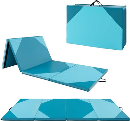 Giantex 4'x10'x 2" Gymnastics Mat, 4-Panel Folding Aerobics Exercise Mat w/Hook & Loop Fastener, Carrying Handle, Portable Tumbling Mat for Stretching Yoga Cheerleading Martial Arts