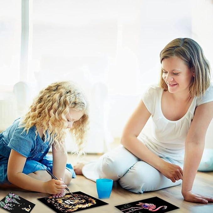 Georgie Porgy Scratch Paper Art A4 Set for Kids Adults Magic Rainbow Scratch Postcards Boards for DIY Arts and Crafts Kits Christmas Birthday Gift with Scratching Tools Kit (Magical Animals)