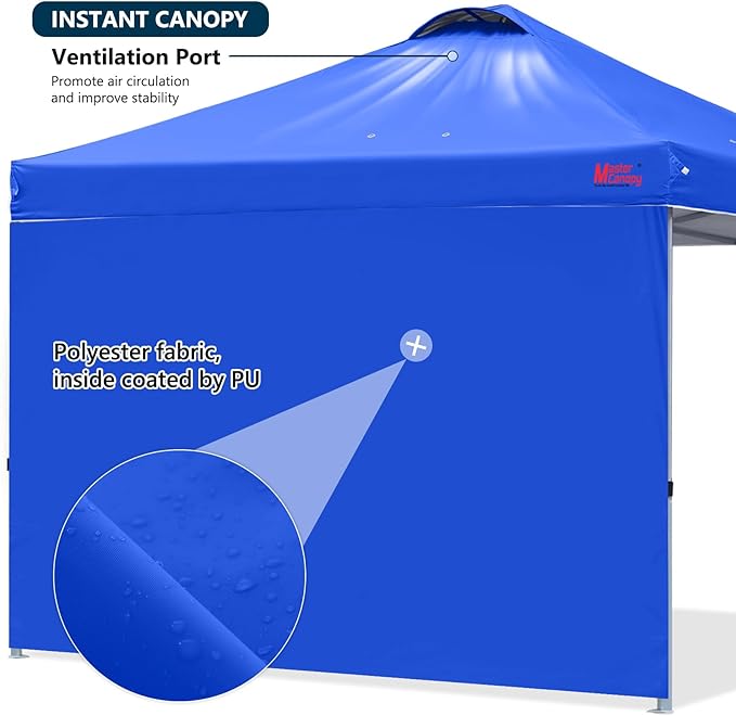 MASTERCANOPY Durable Pop-up Canopy Tent with 1 Sidewall (8'x8',Blue)