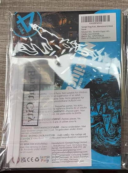 Georgie Porgy Scratch Paper Art Set for Kids Adults Magic Rainbow Scratchboards for DIY Arts and Crafts Kits Christmas Birthday Gift with Scratching Tools Kit (A5-Noctilucent Castle + Sea Animals)