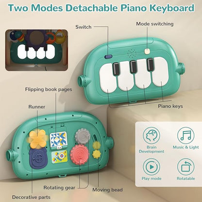 3 in 1 Baby Play Mat Gym, Kick and Play Piano Gym with Music Light, Activity Tummy Time Play mat with 5 Learning Sensory Toys, Infant Gifts for Newborn Baby Toddler 0-14 Months