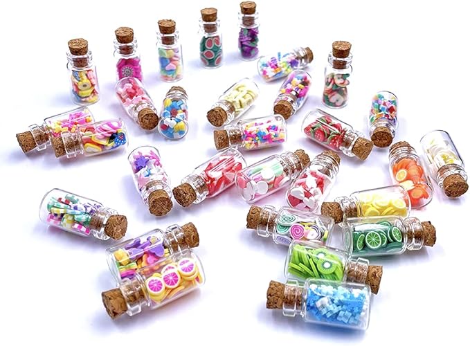 HKLMRO 30PCS Cute Miniature Dollhouse Food Jar Glass Bottle 1:12 Pretend Play Doll House Kitchen Decoration 1:6 Lovely Mini Fruit Simulation Scene Candy Snack Model Game Party Toy for Adults Teenagers