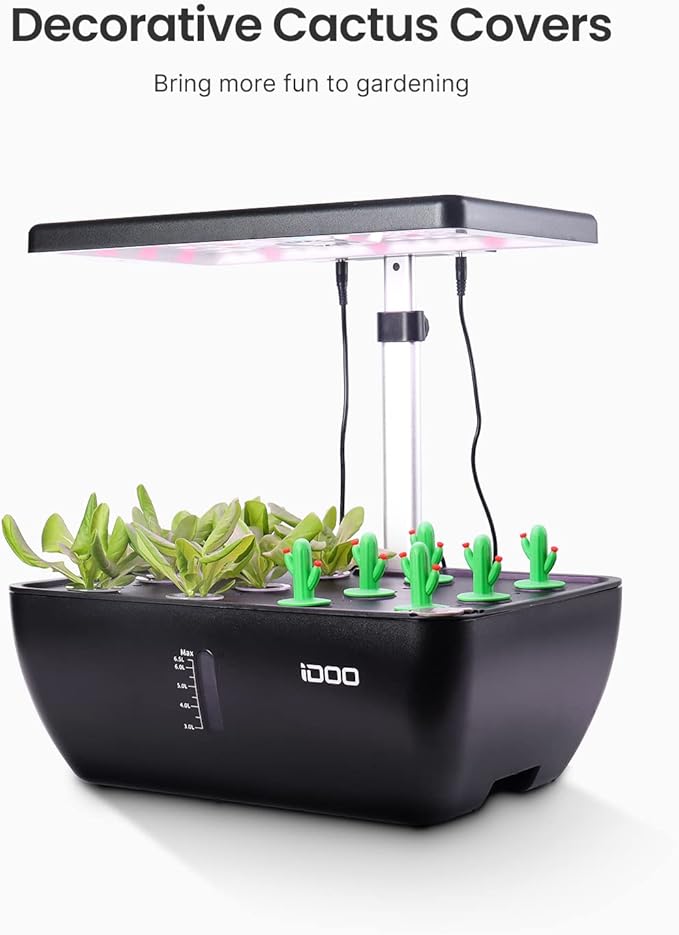 iDOO Hydroponics Growing System Kit 12Pods WiFi, Christmas Gifts for Women Mom, Indoor Herb Garden with LED Grow Light for Home, Built-in Fan, AutoTimer, 6.5L Large Tank Plant Germination Kit, Black