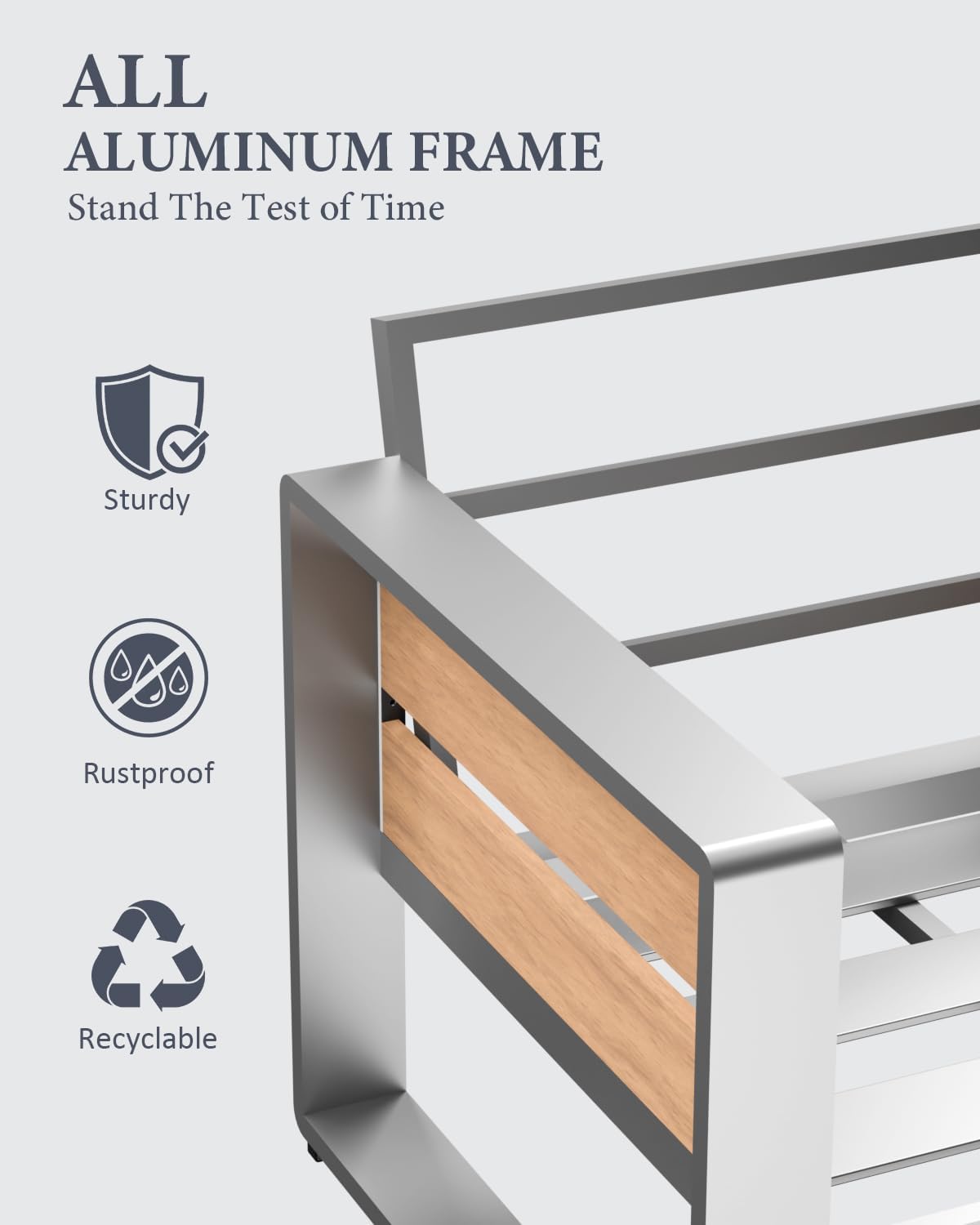 ZANDOR Outdoor Aluminum Patio Furniture - 1 Pcs 3-Seat, All-Weather Metal Modern Outside Sofa with Washable Thick Cushion for Garden/Backyard/Porch, Silver