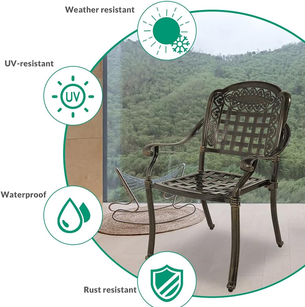 VIVIJASON 3-Piece Outdoor Patio Bistro Set, All-Weather Cast Aluminum Furniture Dining Sets Include 2 Chairs and 31" Round Table w/Umbrella Hole for Balcony, Lawn, Garden, Backyard, Antique Bronze