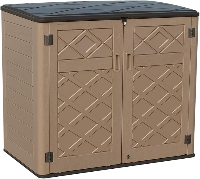 KINYING Larger Outdoor Storage Shed Weather Resistance, Resin Sheds & Outdoor Storage for Garden, Patios, Backyards, 48 Cu.Ft Tool Shed for Garbage Cans, Lawn Mower, Garden Tools,Brown